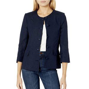 Karl Lagerfeld Paris Linen Blend Jacket Navy Blue 3/4 Sleeve Button Size 10 NWT